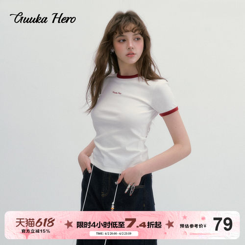 GUUKAHERO撞色圆领正肩短袖T恤