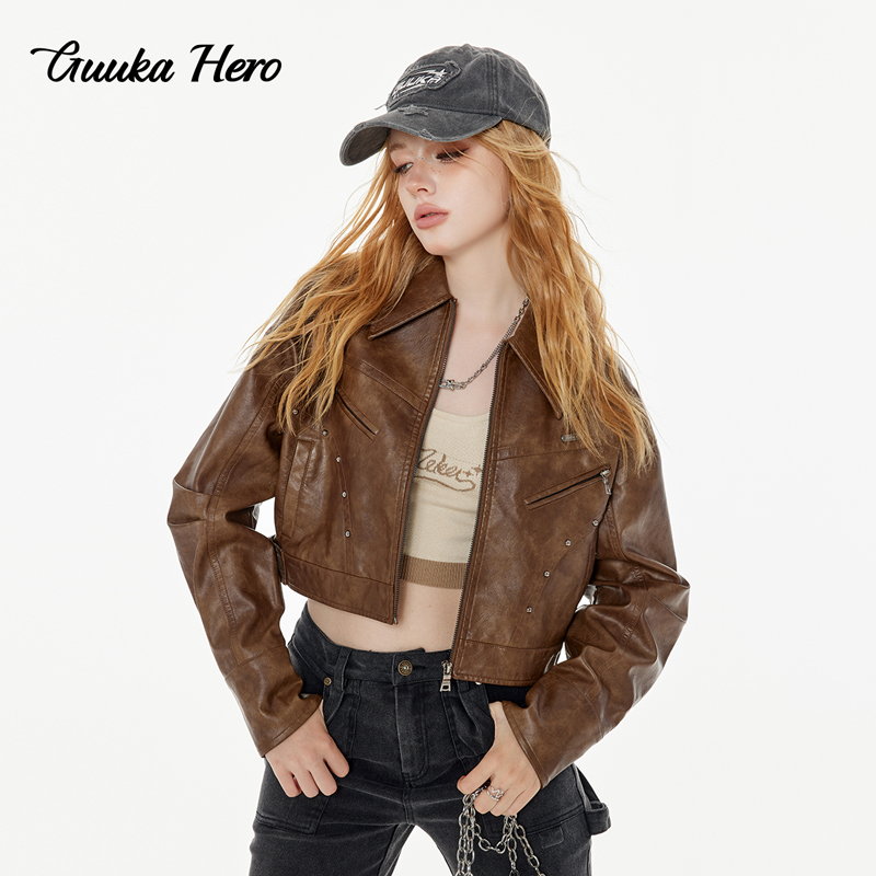 GUUKAHERO短款皮衣辣妹夹克