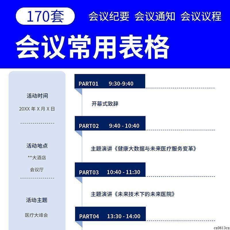 会议常用表格Word相关模板通知流程安排纪要签到记录相关预算表