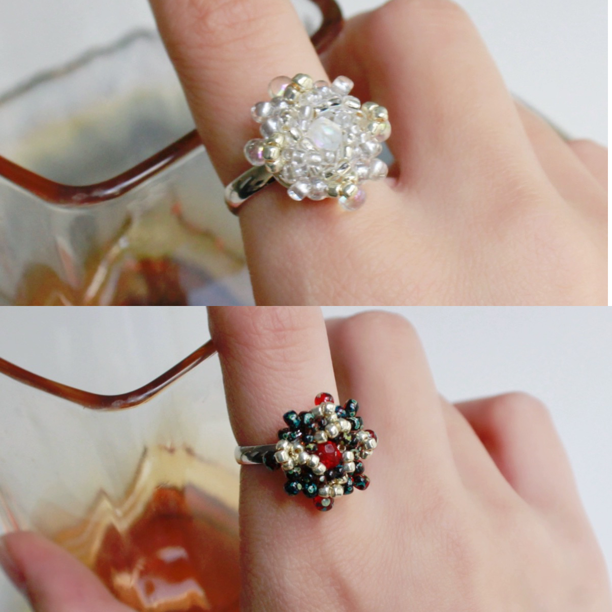 月似弓原创【花】小众设计感艺术手作串珠戒指独特气质指环