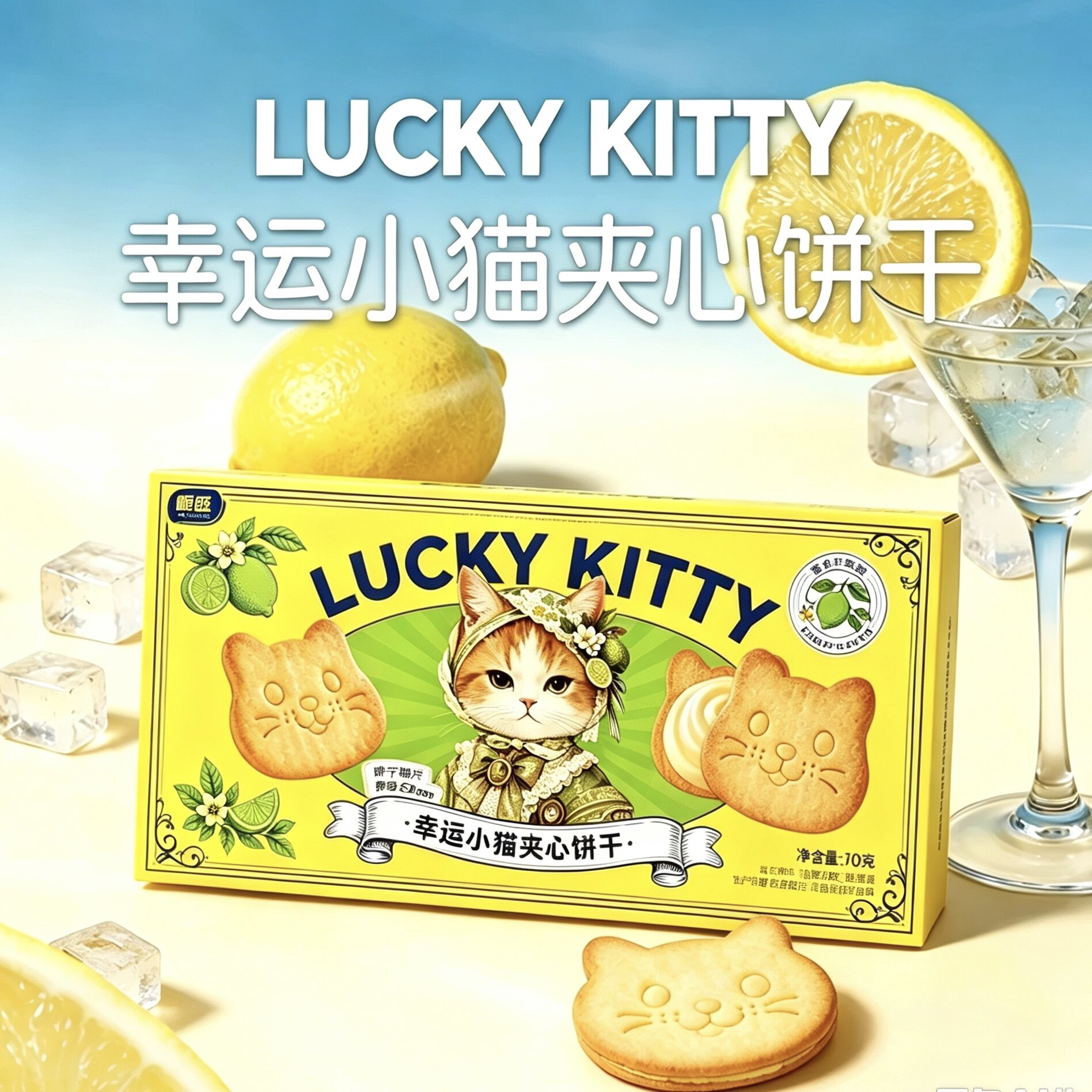 顺旺幸运小猫夹心饼干香水柠檬黄瓜青提饼干儿童解馋零食独立包装