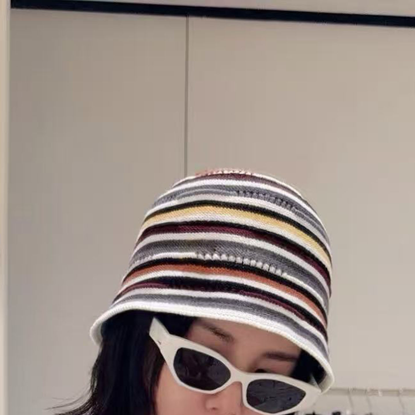 彩色条纹度假风针织渔夫帽女