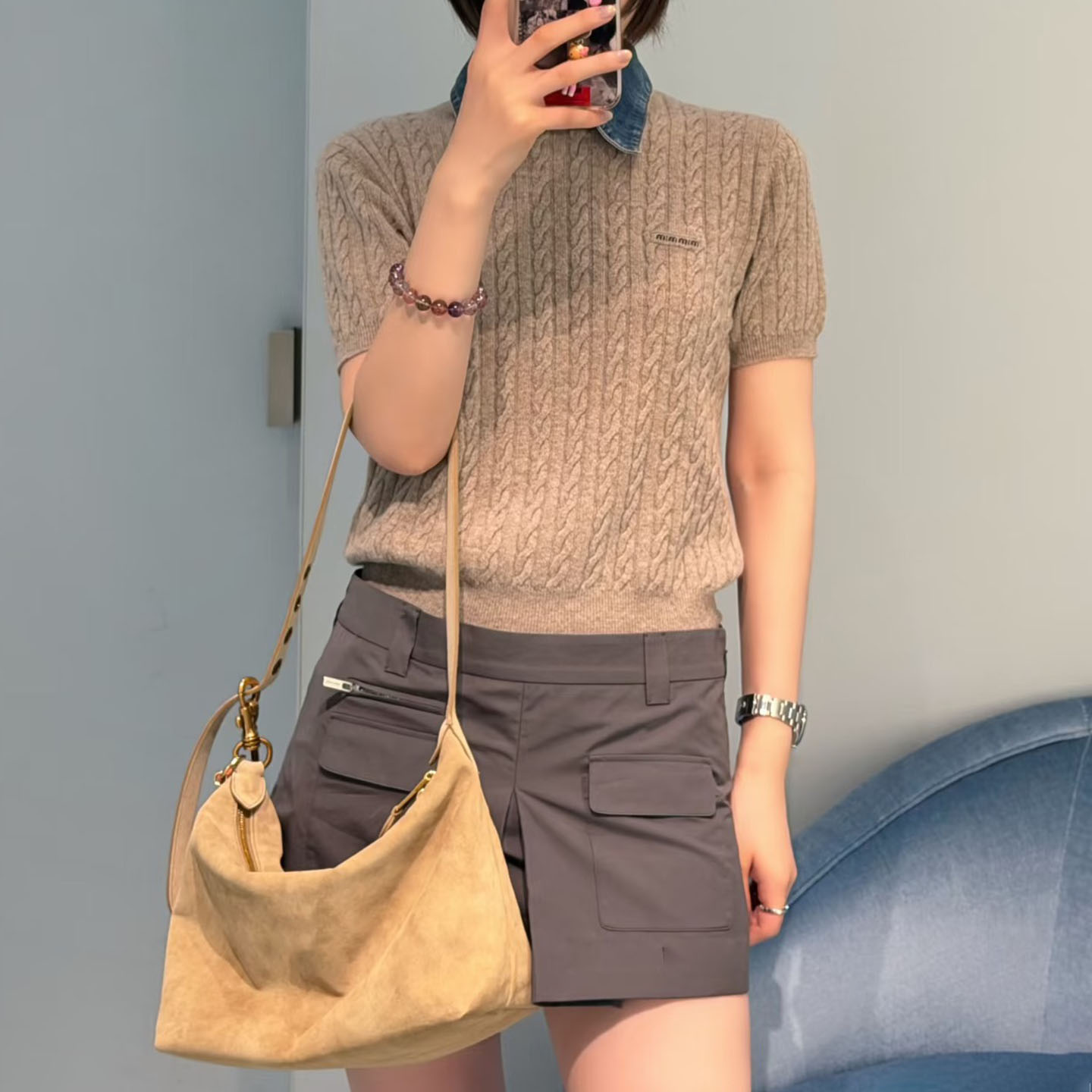 羊毛羊绒假领麻花针织上衣开衫女