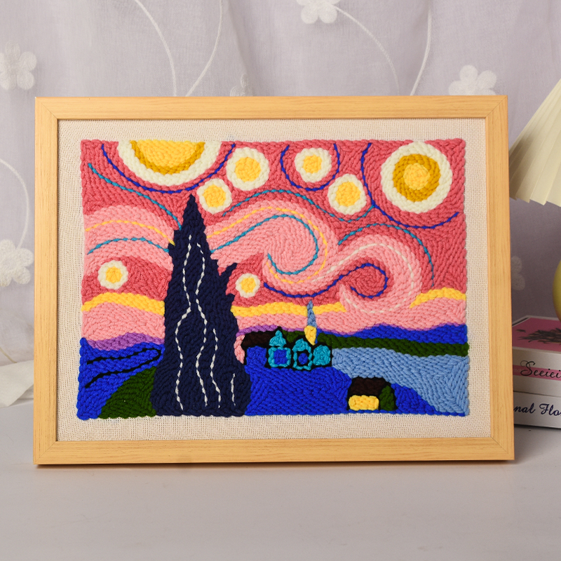 毛线戳戳绣世界名画梵高星空