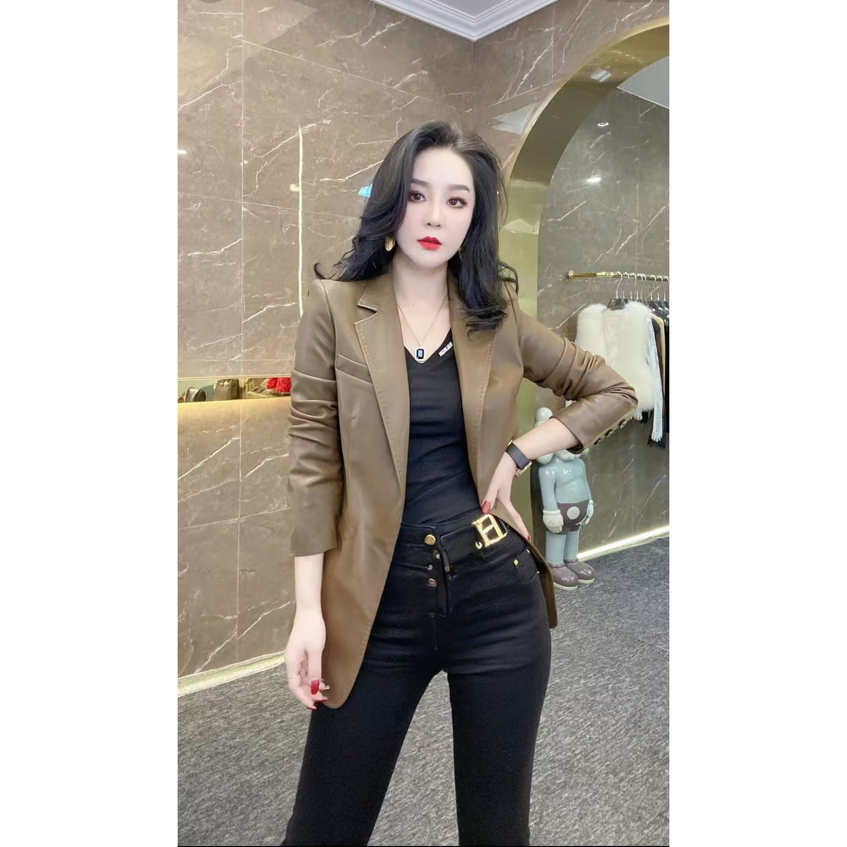 时尚皮衣西装外套女秋冬新款潮流韩版宽松高级感淑女高端夹克上衣