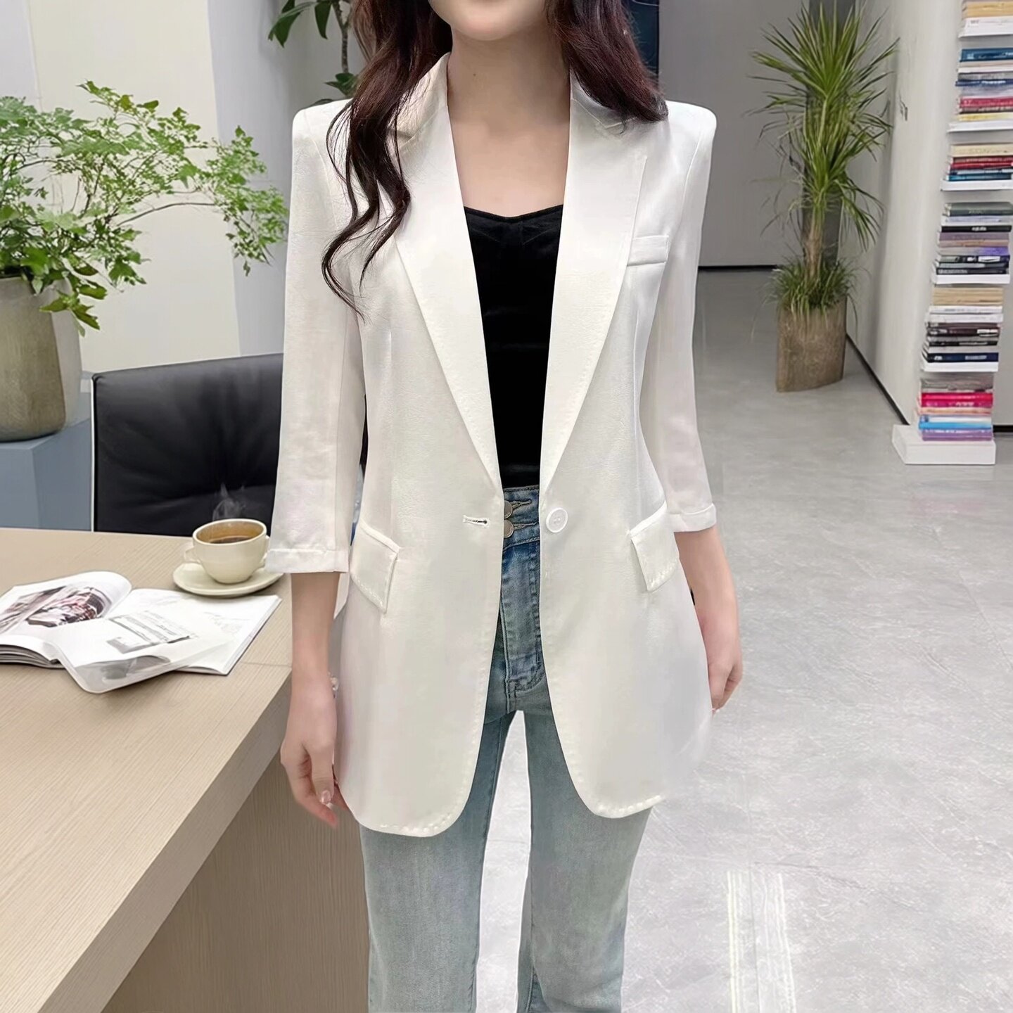 新品春秋韩版洋气垫肩西装外套上衣女显瘦修身时髦西服气质潮醋酸