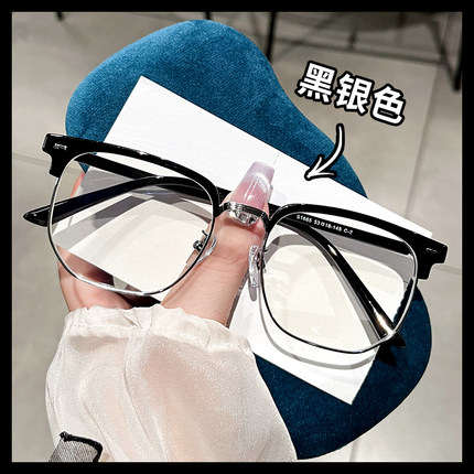 半框眼镜男款近视眼镜可配度数黑色理工男士眼睛架防蓝光超轻镜框