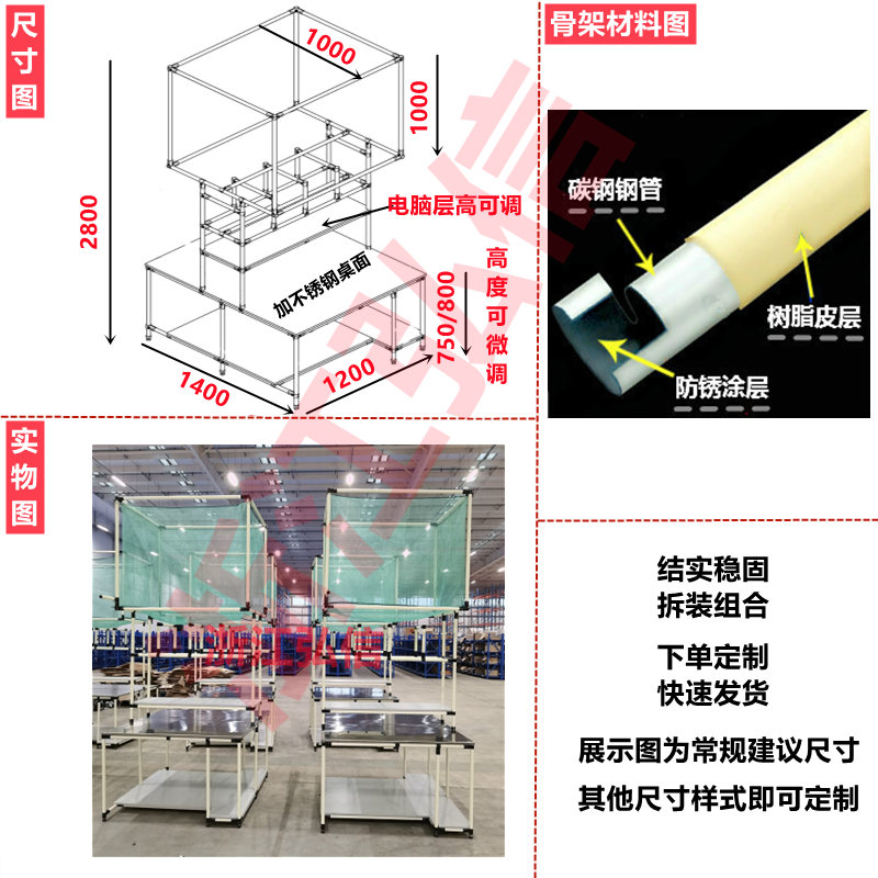 电商打包台仓库包装整理操作台散单批量复核台生产线防静电工作桌