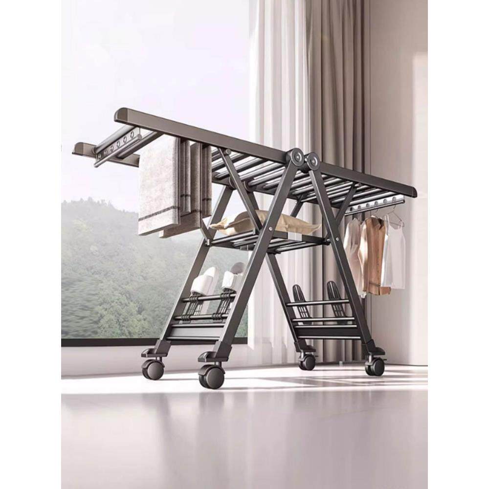 四季沐歌晾衣架落地折叠铝合金晾衣杆家用户外晒衣服被子阳台衣架