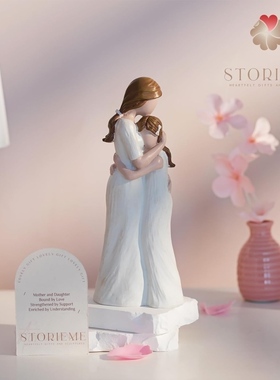 家里温馨布置独立站树脂工艺品母女家居装饰品摆件节日生日礼物创