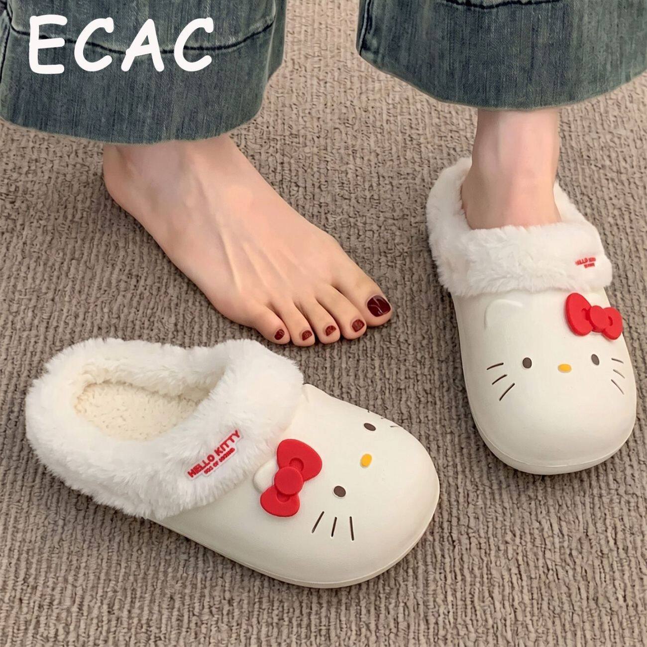 正版HelloKitty猫棉拖鞋女冬季防水外穿室内家居防滑加绒保暖棉拖