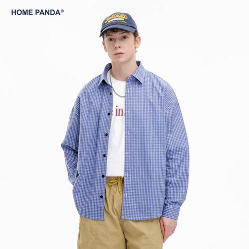 HomePanda格子长袖情侣衬衫男女