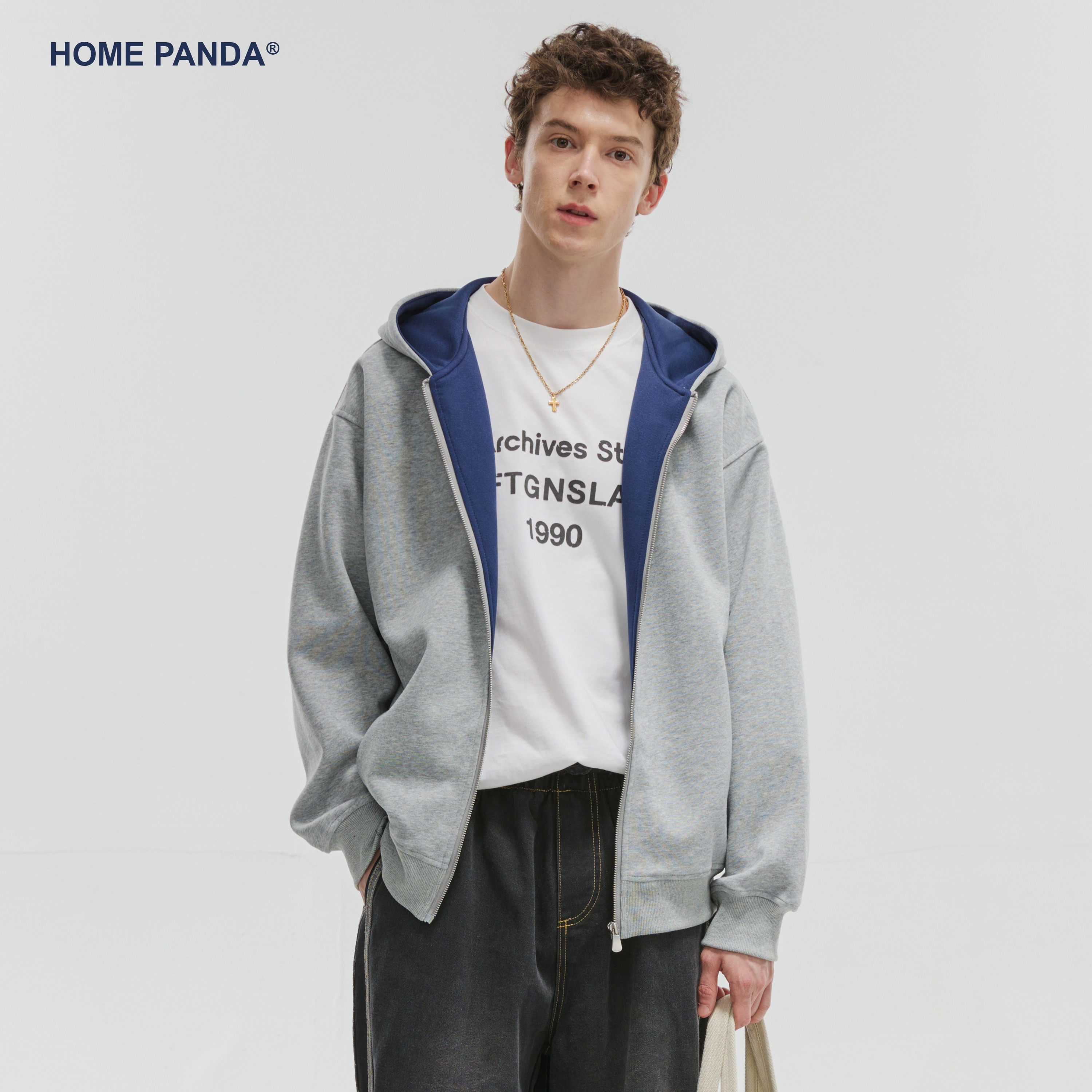 HomePanda重磅撞色连帽卫衣男