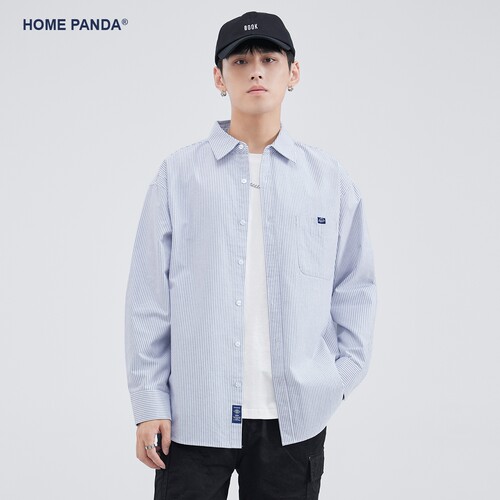 HomePanda纯棉蓝白条纹衬衫男