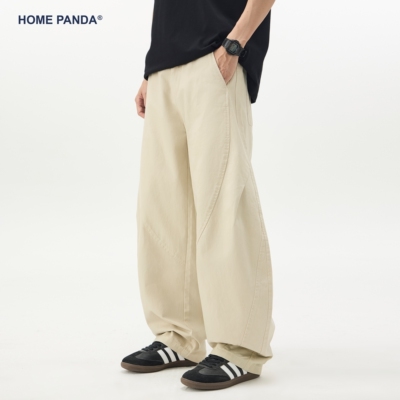 HomePanda褶皱宽松直筒休闲裤男