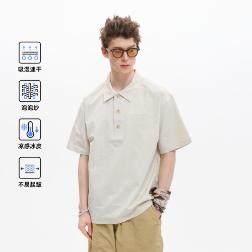 HomePanda泡泡纱短袖POLO衫男