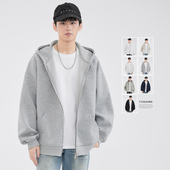 休闲外套 潮牌开衫 HomePanda灰色重磅连帽双拉链卫衣男春秋款 美式