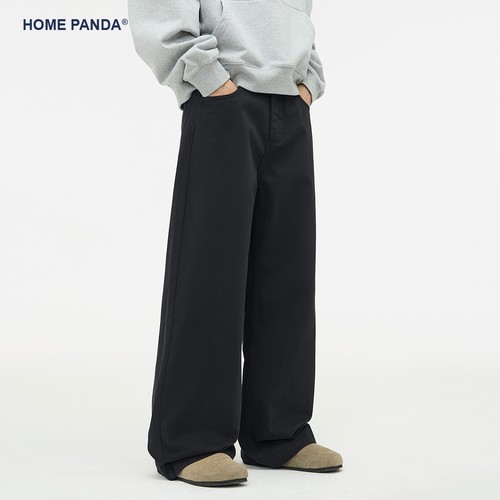 HomePanda水洗黑色直筒牛仔裤男
