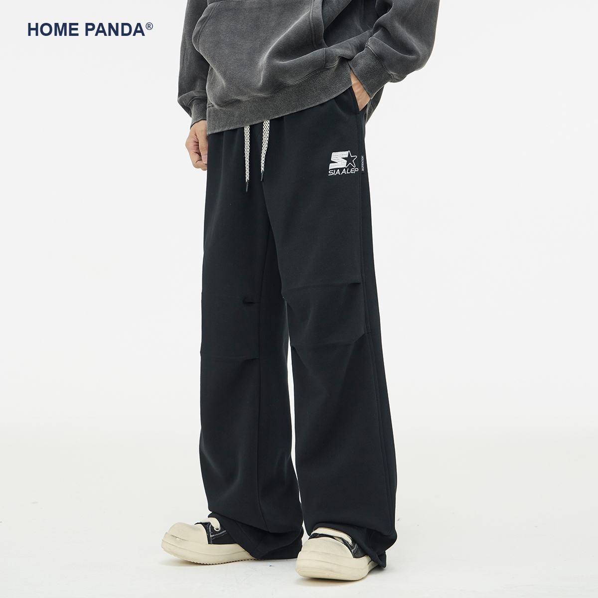 HomePanda黑色直筒休闲卫裤男