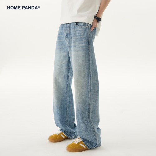 HomePanda复古水洗冰蓝色牛仔裤