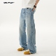 男夏季 薄款 美式 HomePanda复古水洗蓝色天丝牛仔裤 宽松阔腿A字长裤