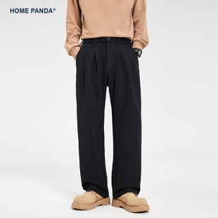 HomePanda黑色宽松直筒休闲裤男春秋季vintage垂感阔腿西装裤子潮