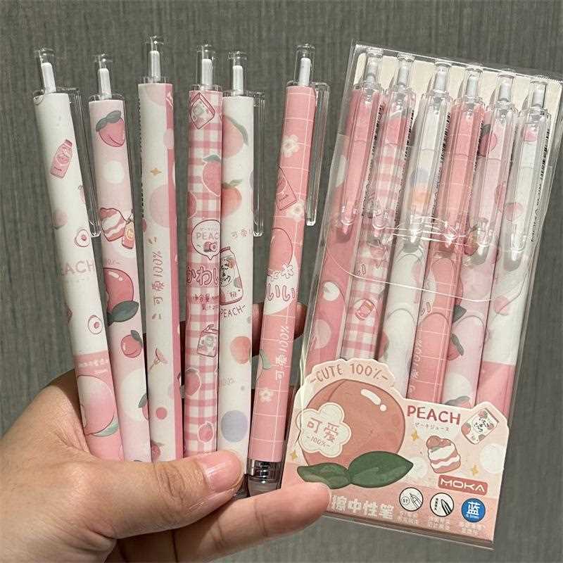 蜜桃果汁中性笔磨磨乐黑色蓝色风高颜值头按压式笔热可擦笔