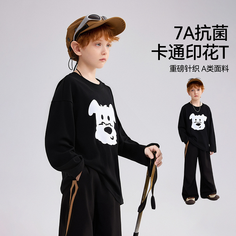 ASKjunior儿童T恤2025冬季新款中大童印花打底男童纯棉上衣