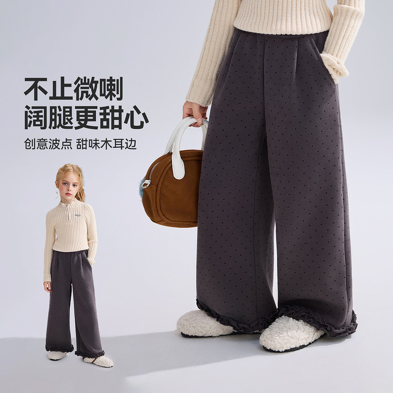 ASKjunior儿童裤子2025冬季新款女童加绒保暖波点甜美休闲裤