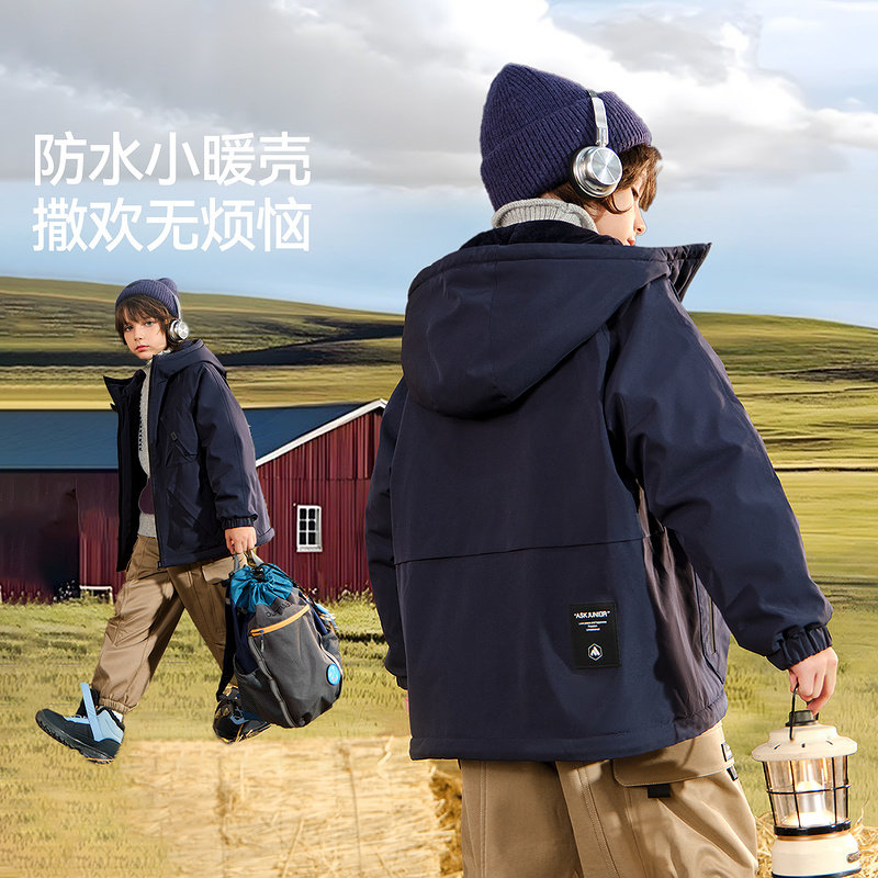 ask儿童外套2025冬季新款男女童加绒保暖上衣运动外衣