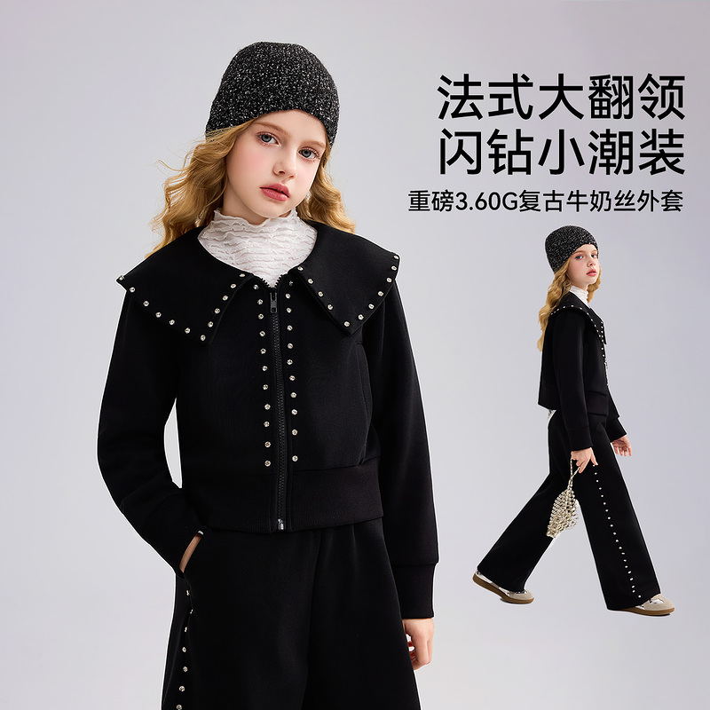 ASKjunior儿童外套2025秋季新款女童复古牛奶丝上衣翻领长袖