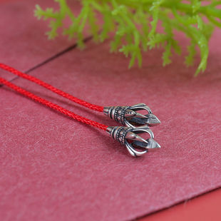 S925纯银复古象鼻神金刚杵挂件弟子珠银杵diy手串佛珠配件散珠