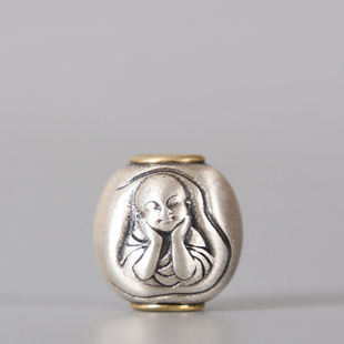 s925纯银参禅悟道配珠diy佛珠手串勒子腰珠背云文玩配饰 纯银桶珠