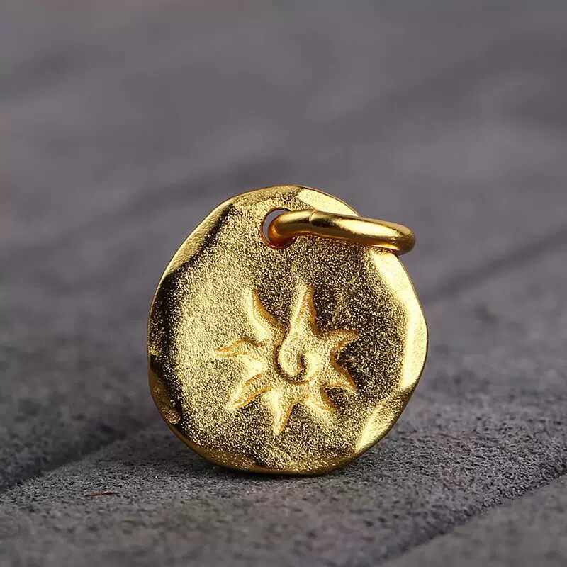 太阳吊牌925镀金古法金diy 吊坠挂件饰品手工侧挂卡子配件