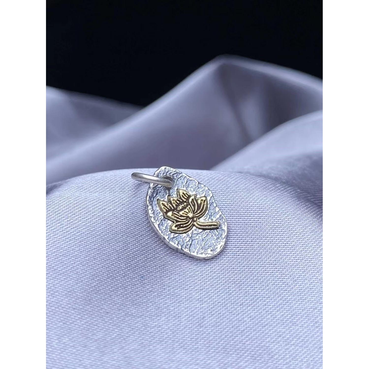 S925莲花吊牌吊坠侧挂卡子挂件文玩佛珠手持雪莲花牌侧挂配饰