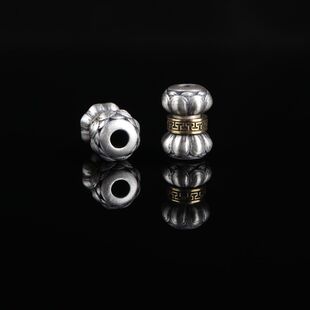 S925纯银莲花桶珠diy可转动佛珠配饰配珠挂件项链藏式回纹菩提子