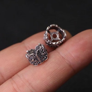 925纯银复古做旧饕餮兽面卡环隔片精工兽面隔珠DIY百香籽星月配件