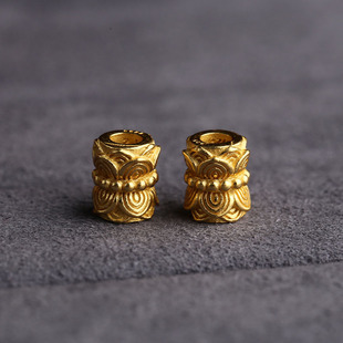 S925纯银 镀金双头莲花并蒂莲莲花座桶珠文玩配饰DIY手串编绳配件