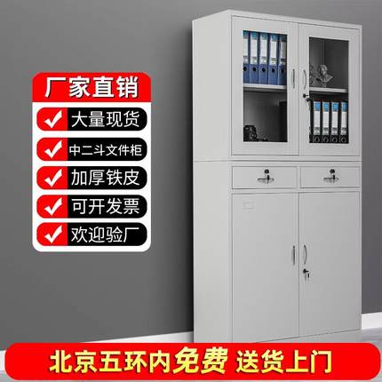 办公室文件柜中二斗落地资料加厚铁皮柜档案收纳柜财务凭证柜厂家