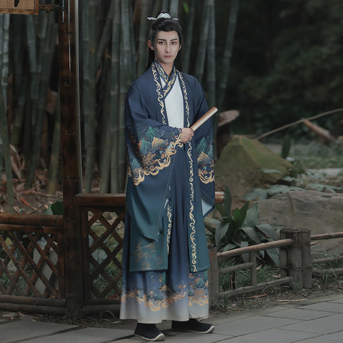 玉指捻晋制汉服男齐腰交领大袖衫