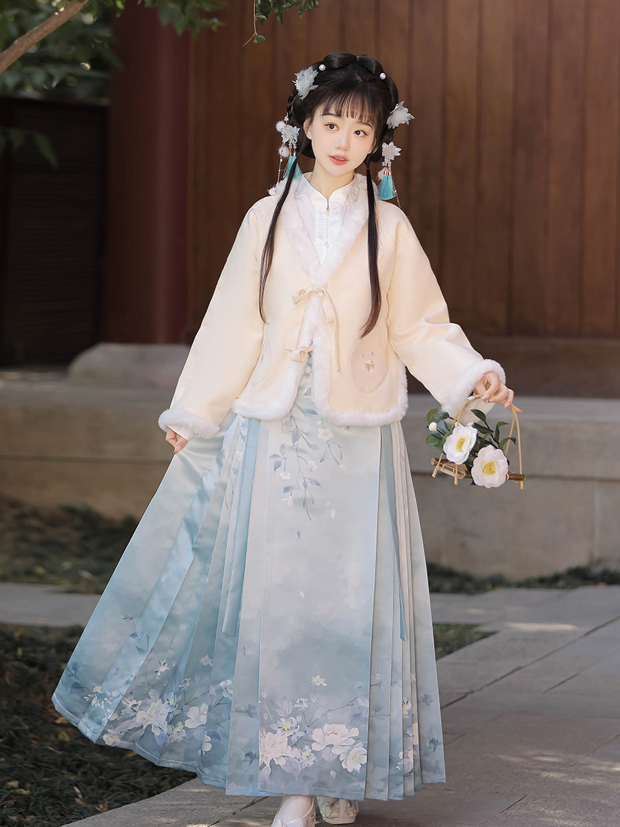 JASMINE ORIGINAL MING-MADE HANFU 여성 2024 새로운 겨울 개선 된 두꺼운 일일 중국 스타일 말 얼굴 스커트 고대 의상