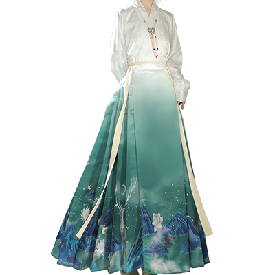玉指捻明制印花马面裙套装汉服女
