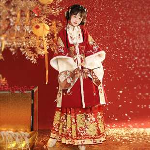 红加厚拜年服马面裙古装 冬季 明制汉服女2025新款 玉指捻_宴龙珠玉