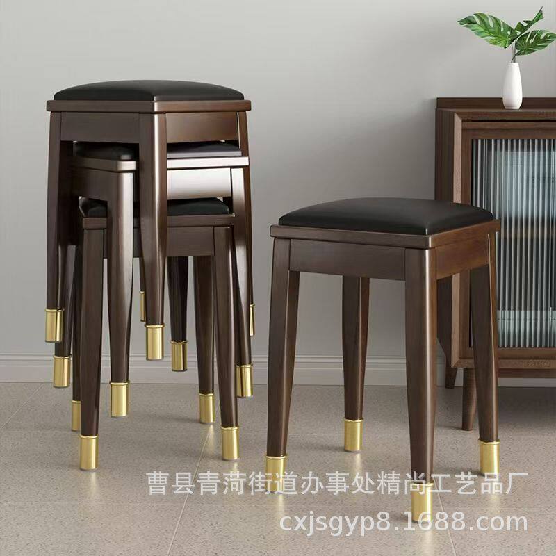 实木凳子家用轻奢软包可叠放餐椅矮凳客厅餐桌高板凳方凳