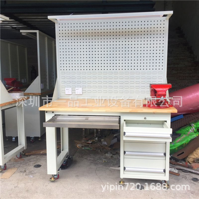 榉木桌面工作台实木台面钳工台重型钢结构工作台实木钳工工作台