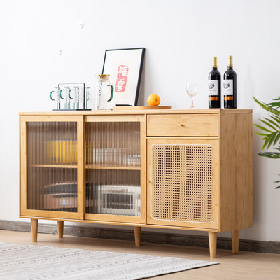 餐边柜实木靠墙矮柜原木日式客厅收纳柜现代简约茶水柜一体储物柜