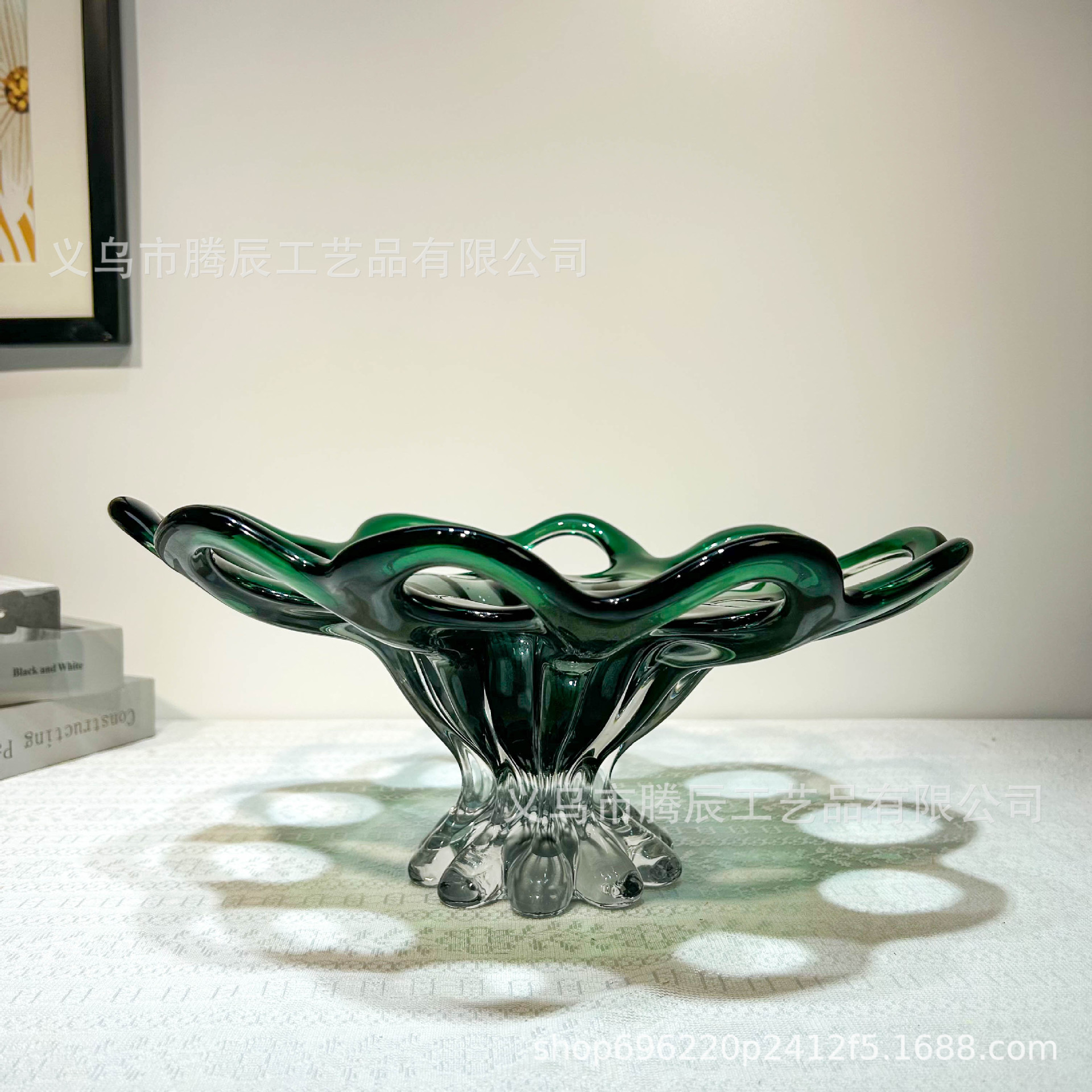 欧式奢华彩色琉璃果盘创意款装饰摆件家居饰品水晶玻璃水果盘餐桌