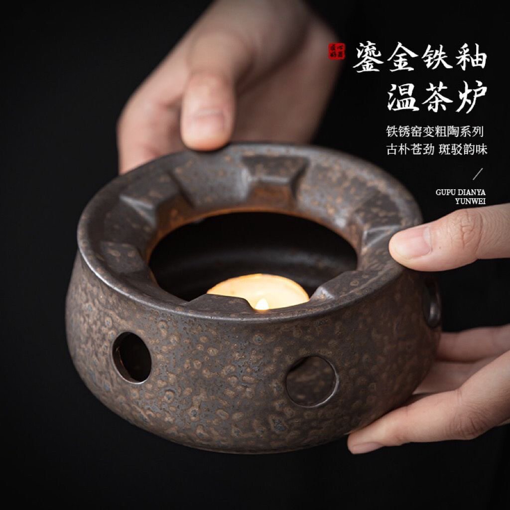 日式温茶炉粗陶瓷茶壶蜡烛复古圆形温茶器加热保温底座家用温茶器