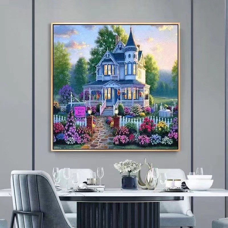 花园别墅十字绣2023新款线绣客厅小幅餐厅欧式小件大格风景画小屋