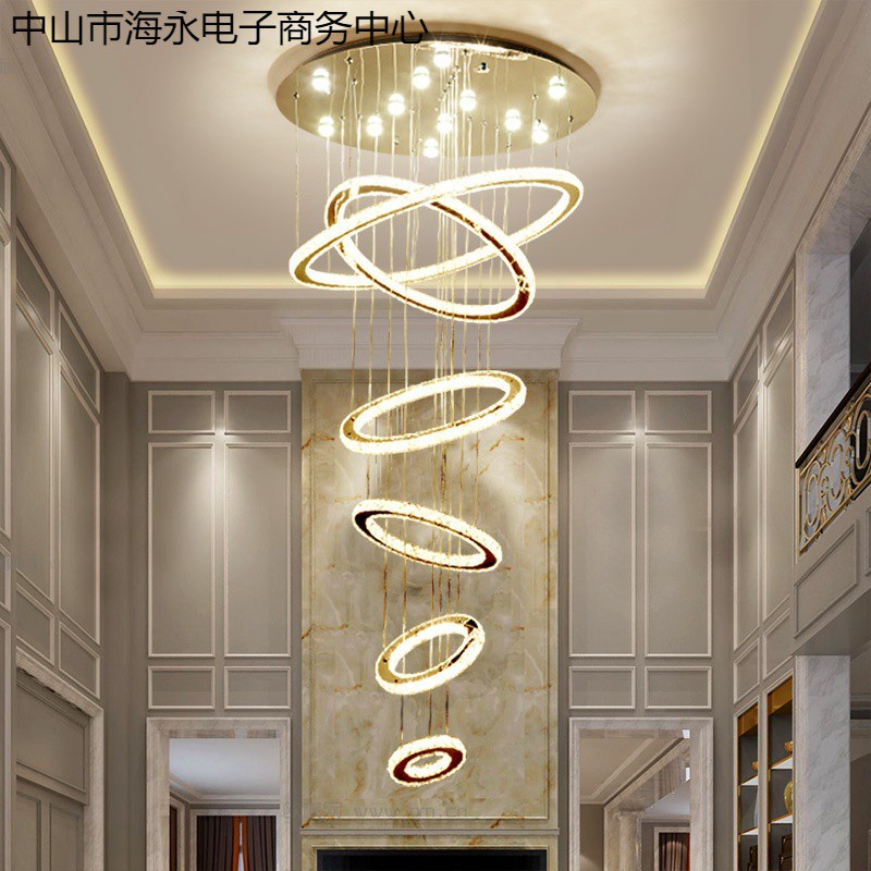 别墅复式楼大吊灯创意轻奢水晶客厅中空北欧loft公寓楼梯间长家居